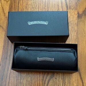Chrome Hearts Black Leather Pouch with Silver Detail